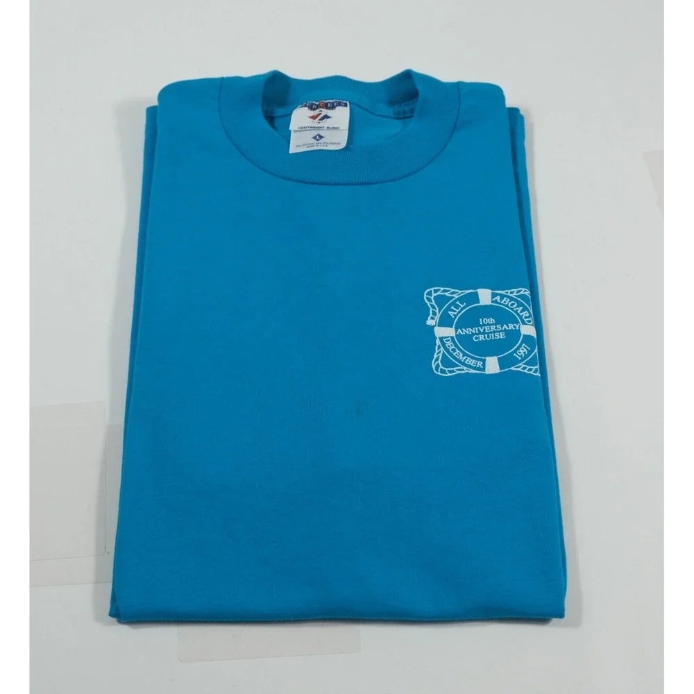 Jerzees T-Shirt‎ Mens L Blue All Aboard 10th Anniversary Cruise Vintage 90s USA